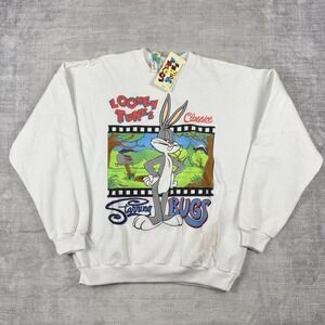 Vintage Looney Tunes Sweatshirt Mens Large White Bugs Bunny Film strip Crewneck